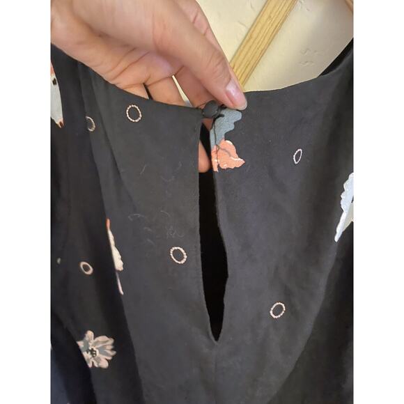 Free People Dress Womens 8 Black Mini Flowers Long Sleeve Cut Out Bohemian - Picture 8 of 9